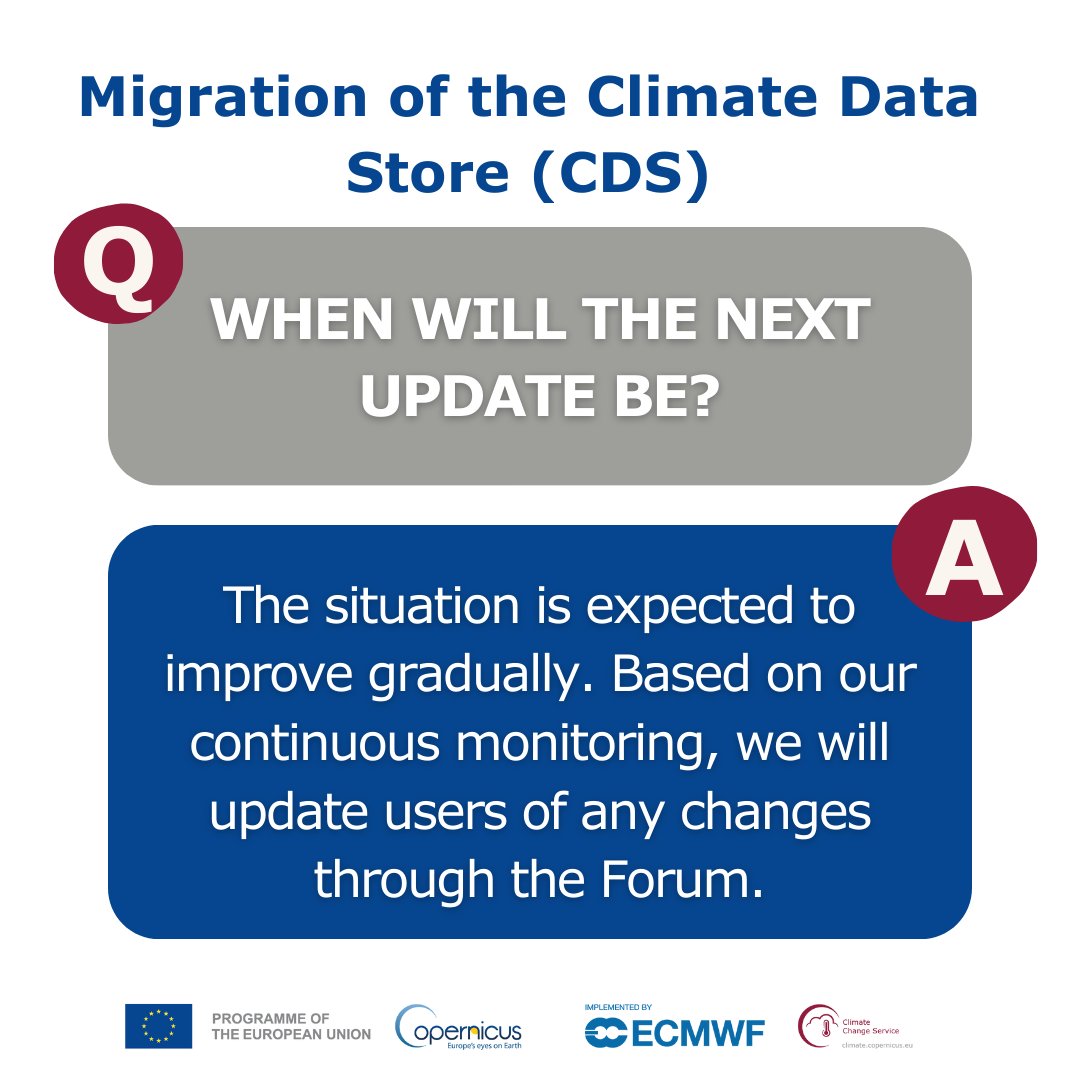 📢Our Climate Data Store (CDS) is going through a migration process and we would like to address some of your questions. Thank you to all of our users for your patience. Please see our #QandA cards and Forum for more information forum.ecmwf.int