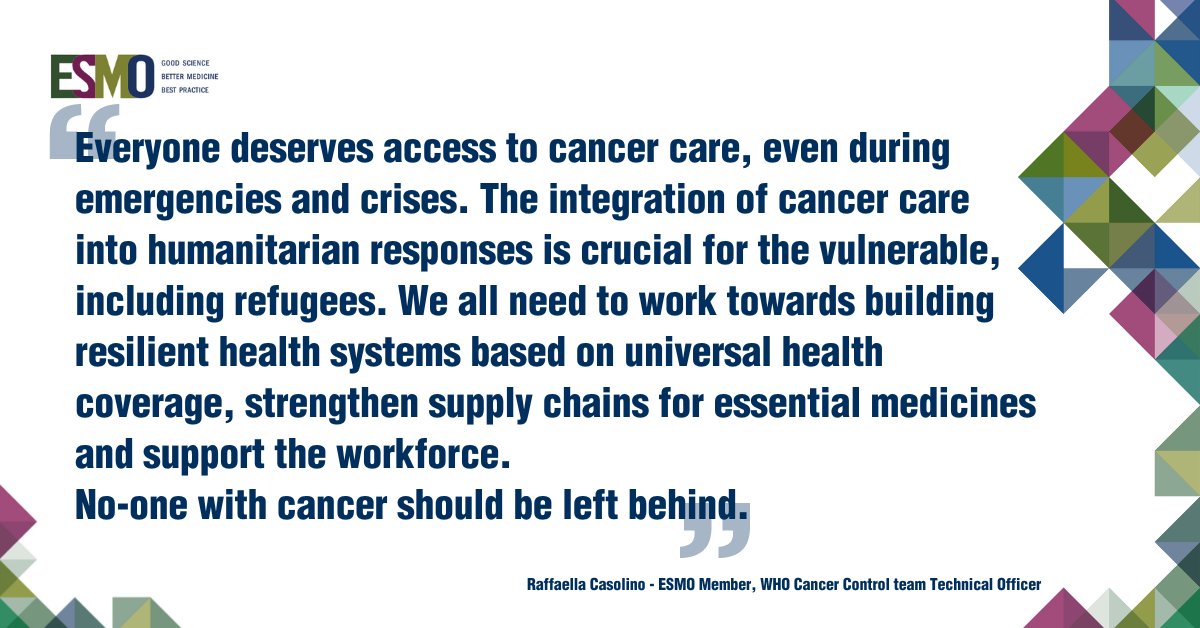 <a href="/Raffa_Casolino/">Raffaella Casolino</a> at the <a href="/WHO/">World Health Organization (WHO)</a> global meeting on #NCDs in humanitarian settings emphasised the need to integrate #CancerCare into emergency response plans for acute and prolonged crises as part of #UHC. Read more in #ESMODailyReporter.  

📌dailyreporter.esmo.org/esmo-targeted-…
#HealthForAll