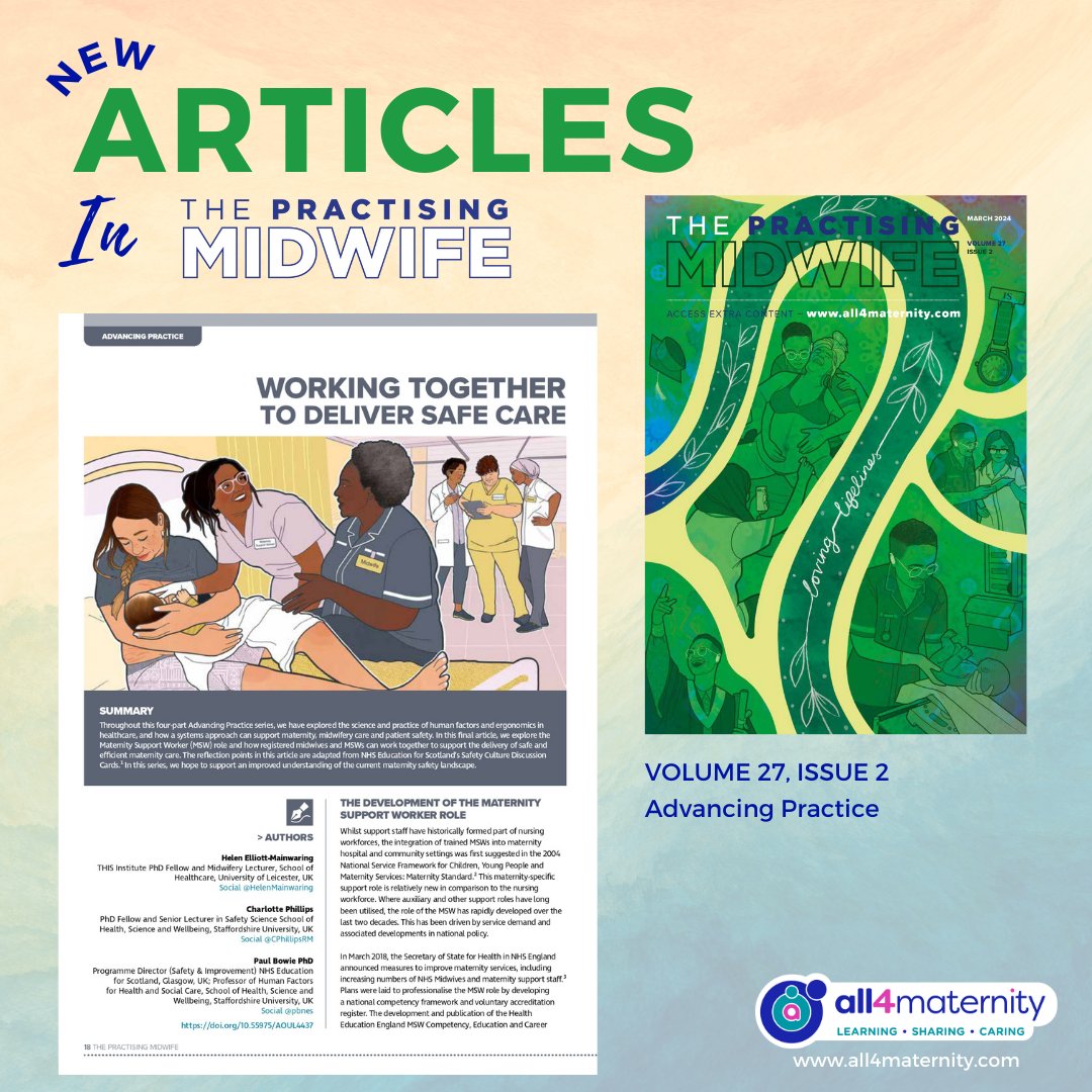 TPM_Journal's tweet photo. The last in a four-part Advancing Practice series, @HelenMainwaring, @CPhillipsRM &amp; @pbnes discuss the valuable role of Maternity Support Workers in contributing to safety and high-quality care. /4
👉 https://t.co/VOxFxJ5dAm https://t.co/iT8UVItaTY