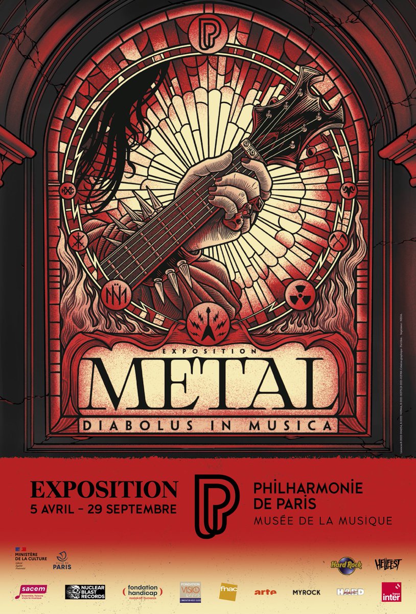 Fortifem's tweet image. C’est officiel: voici l’exposition Metal - Diabolus in Musica à la @philharmonie de Paris. Sous le commissariat de Milan Garcin et Corentin Charbonnier, on s’occupe depuis un an de toute la conception graphique, en collab avec les scénographe Achille Racine et Clémence La Sagna.