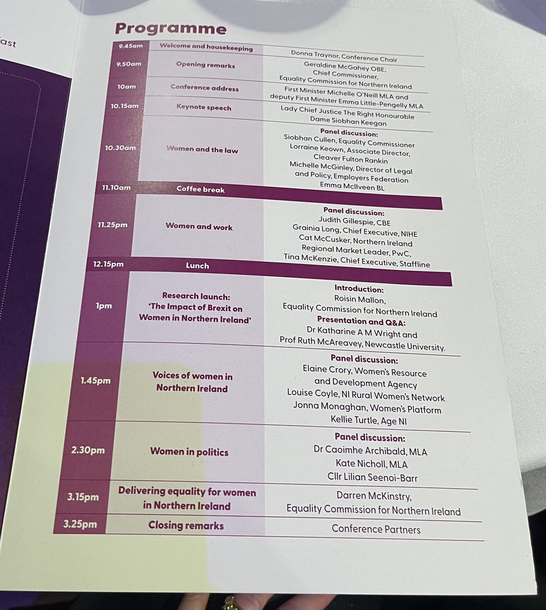 Thrilled to be attending the Women in NI conference at the Europa Hotel. A packed programme with great themes and speakers. Going to be a very enjoyable day #WomenInNI