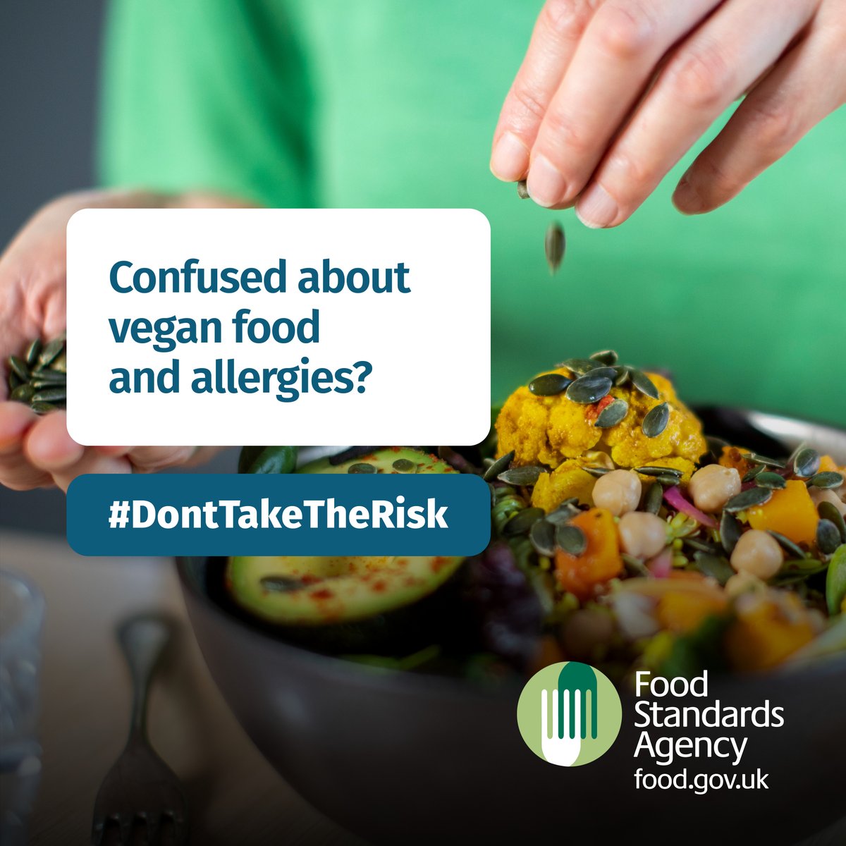 Vegan or plant-based food may not be safe for people with allergies to milk, eggs, fish or shellfish. It could be produced or prepared alongside these allergens meaning there’s a chance of cross-contamination. Don’t take the risk, check the label. bit.ly/3uWybB9