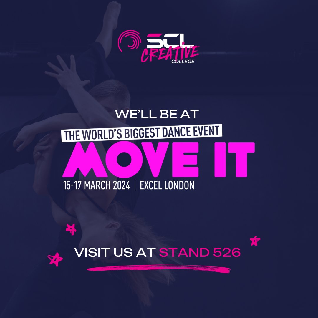 The countdown is on to the world’s biggest #dance event… ✨

SCL Creative College are excited to be heading to this year’s <a href="/MOVEITSHOW/">MOVE IT</a> from 15th-17th March!

Visit us at Stand 526. We can’t wait to see you there! 💃

#SCLCreativeCollege #MoveIt #MoveIt2024