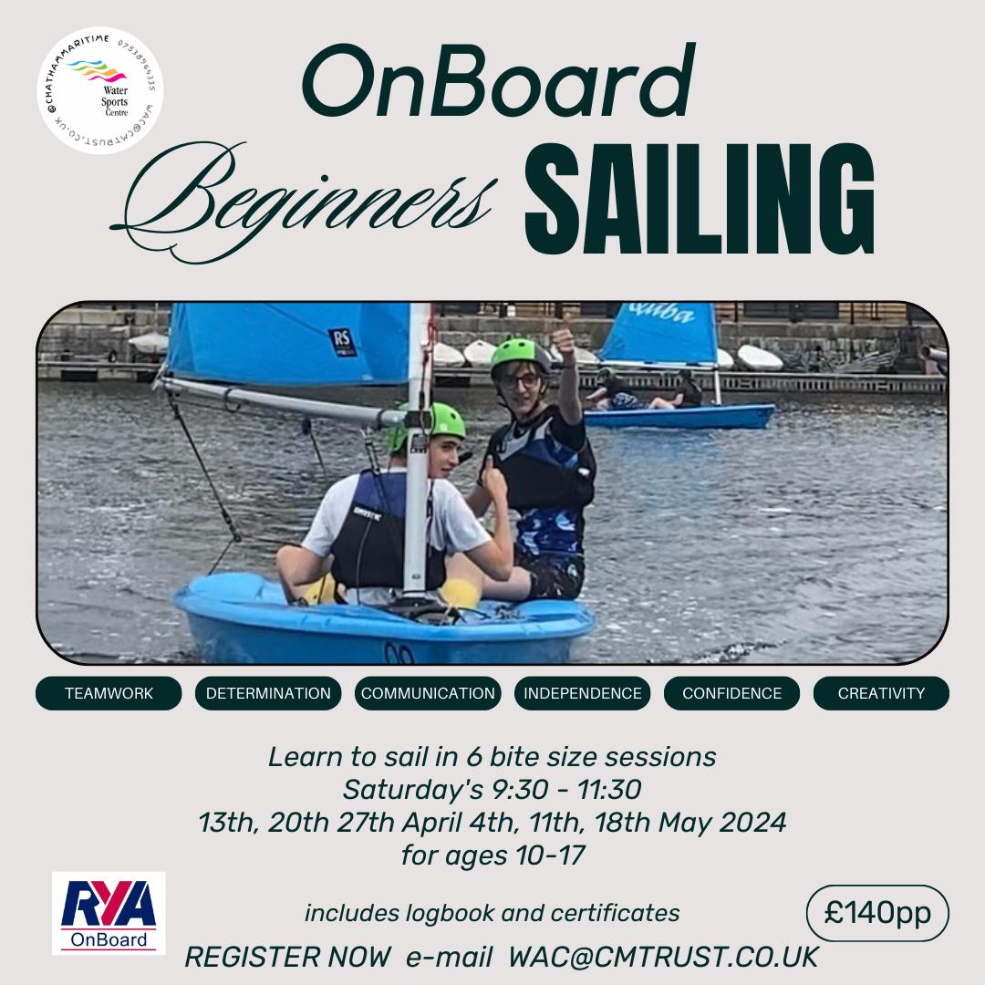 Do you want your child to try sailing?

Introducing 'Get your Child OnBoard in 2024' – a fantastic opportunity for ages 10-17 to learn to sail in 6 weekly bite-size sessions starting Saturday, 13th April.

#Watersports #SailingAdventure #ChathamMaritime #WhatsOnInChatham