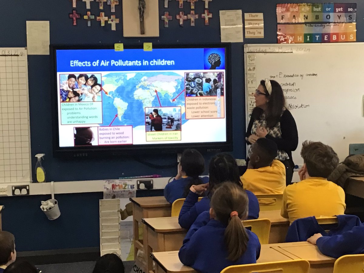 StMaryB17's tweet photo. #Y5 were inspired by our female air quality scientist that came in to speak to us today about her career. She embodies all that we are at St. Mary’s and has made huge strides to make sure our world is safe for our children ❤️ #NCW2024 #PSHE @Careersweek #RRSA #article36 https://t.co/mp85xXKQ42