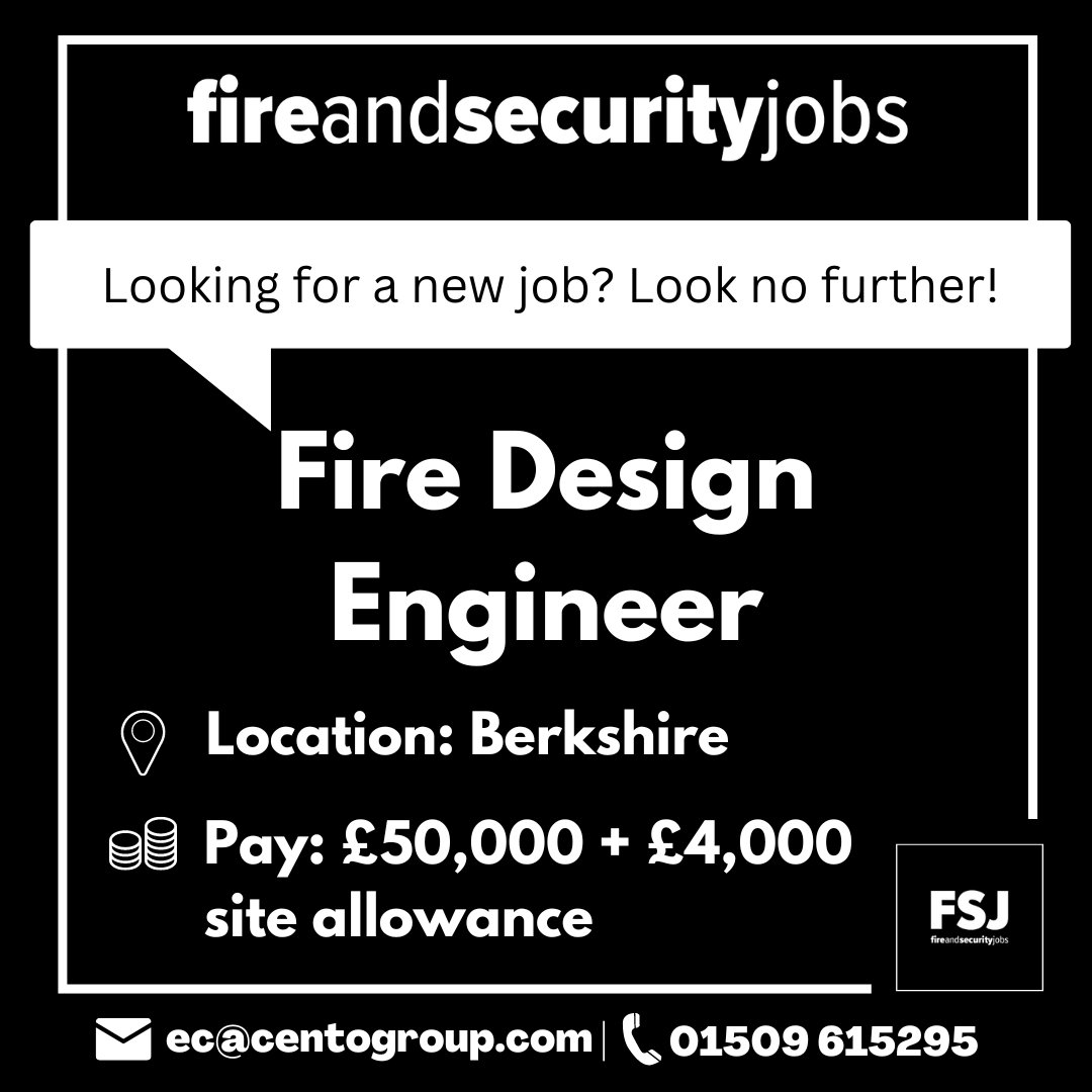 firesecjobs's tweet photo. Based in Berkshire? 📍 
Want to earn £50k plus a £4,000 site allowance? 💸

Contact Ebony Carr ⤵
📞 01509 615295  | 📧 ec@centogroup.com

#firedesignengineer #jobs #job #jobvacancies #fireandsecurity #fireandsecurityjobs https://t.co/clk983jCvs