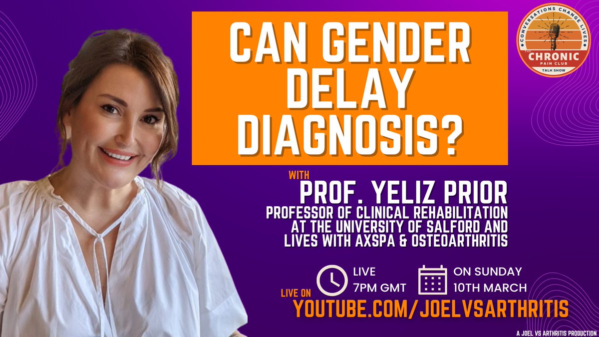 joelvsarthritis's tweet photo. I am really looking forward to this week's Chronic Pain Club Talk Show with the brilliant @ProfYelizPrior. Watch right here, or for the best experience, join our peer support community on YouTube: https://t.co/027TVwVcq7 https://t.co/2scU27VnGR