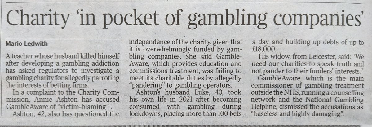 Charity in pocket of gambling companies The Times' coverage of @GoodLawProject, @annieashton2705 and my complaint to the Charity Commission about @GambleAware. goodlawproject.org/case/help-us-f…