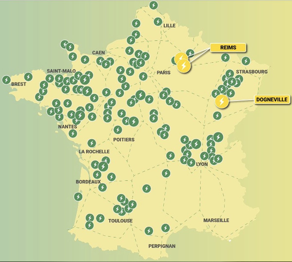 En FÉVRIER, 3 nouvelles stations @IECharge ont été mises en service. Deux stations ont été ouvertes à Reims (51) et une sur la commune de Dogneville (88) dans la région Grand Est. NW poursuit ainsi sa mission de rendre la mobilité électrique accessible au cœur des territoires.