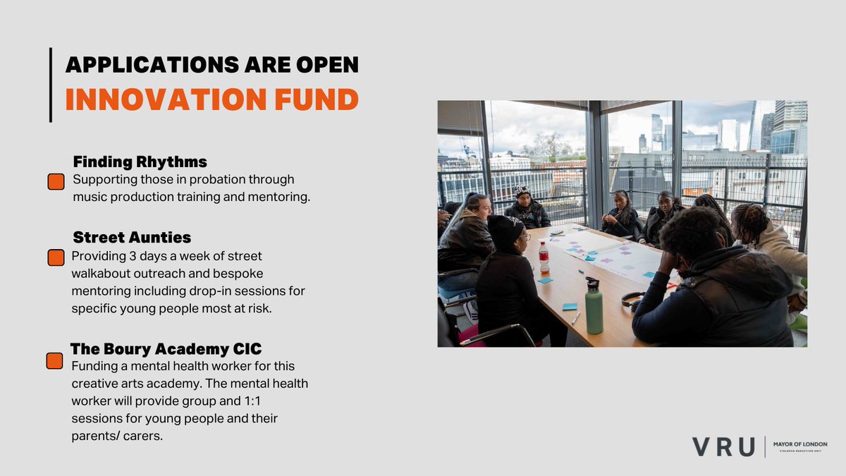 We’re investing £1.5m to support up to 54 community-led organisations to test new approaches to support Londoners who are at risk or have been involved in violence. See below for some examples of who we're investing in. Join our information session: bit.ly/3TiRdv0