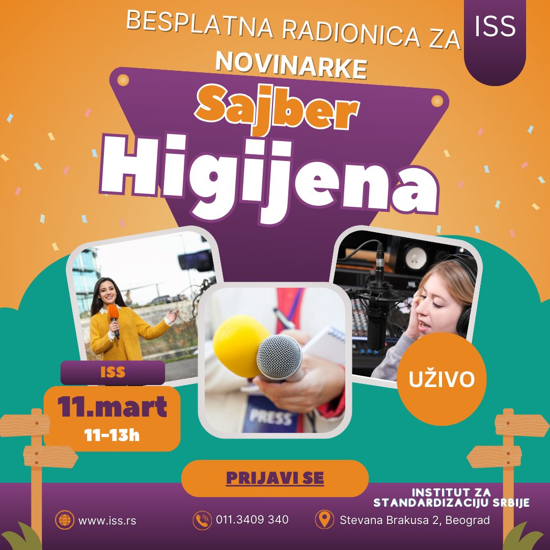 Za 8. mart mi častimo‼️
Za novinarke svih medija iz cele Srbije - Besplatna edukacija iz oblasti Sajber higijene.
A možete i da postavljate pitanja na koja ćete dobiti odgovore.🎤
Broj mesta ograničen, pa su prijave obavezne putem linka: bit.ly/3P2roN1
#novinar