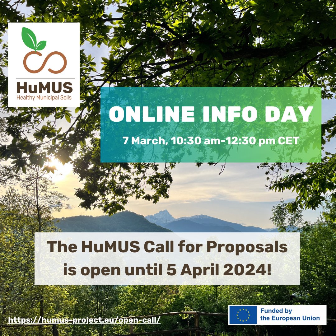 🚨 Join the online info day on the #HuMUS #CallforProposals on 7 March 2024 from 10:30-12:30 CET. 

REGISTER TODAY UNTIL 17:00!

❔ Join us and ask your questions directly to the consortium to strengthen your application and win €30,000!

humus-project.eu/event/humus-op…
#OpenCall