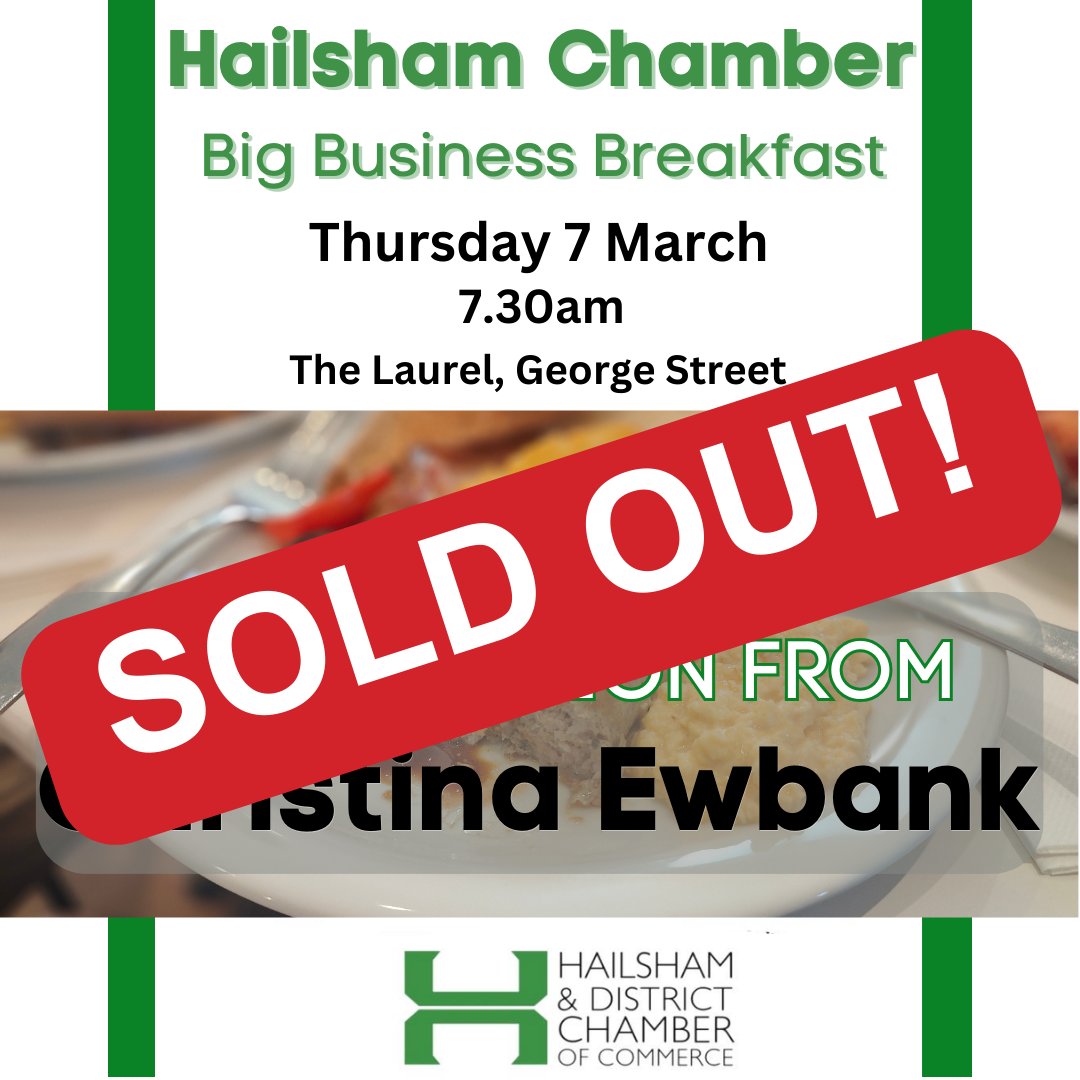 We are SOLD OUT for our Big Business Breakfast!

If you missed out you can now book for April's Big Business Breakfast - Thursday 4 April.

#BigBusinessBreakfast #BusinessSupport #HailshamChamber #ChamberOfCommerce #HailshamNetworking