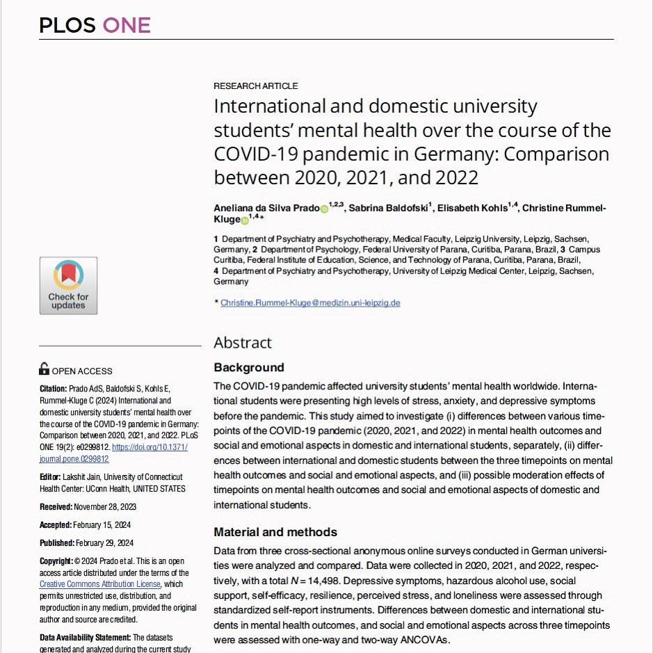 Glad to share my paper published last week within my doctorate at @EMentalHealthLE with @ProfCRK @ko_elis and Dr. Baldofski 🎉😁 Tks @DAAD_Germany and @UniLeipzig for the support! #mentalhealth #bachelor #phd #INTERCAMBIO #Germany #exchange