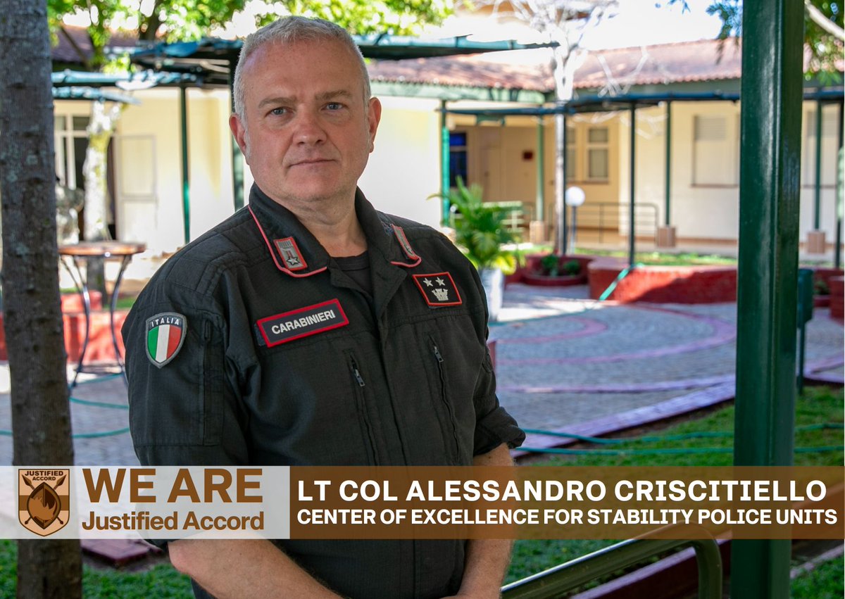 👀 Meet Carabinieri Lt. Col. Alessandro Criscitiello, from the Center of Excellence for Stability Police Units in Vicenza, Italy 🇮🇹 who lectured on Stability & Security Sector Reforms for the Rule of Law course during exercise #JustifiedAccord. #StabilityPolicing4Peace 🌍 #JA24