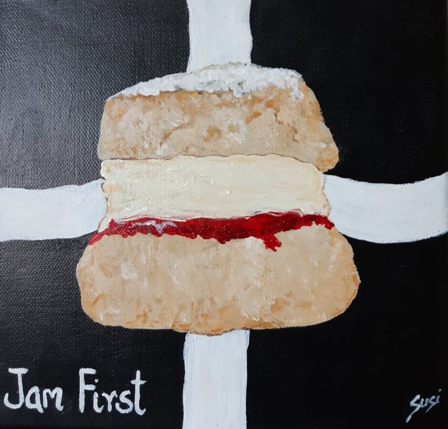 Happy St Piran's Day ! See more original paintings from our Artist in Residence Susi Whittaker ... tinyurl.com/2fbftfz8 #Cornwall #StPiransDay #JamFirst #Padstow