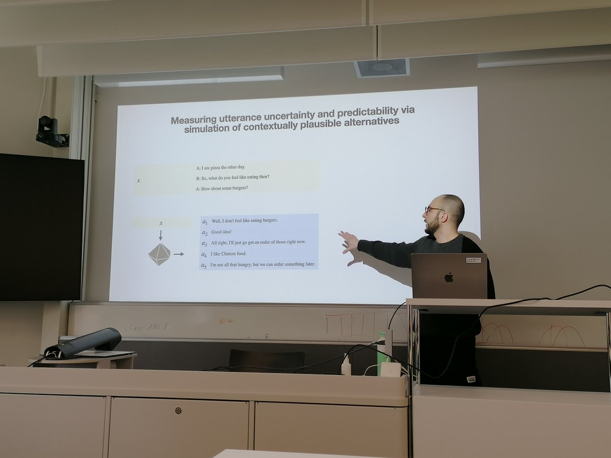 double-feature: also very happy to have <a href="/glnmario/">Mario Giulianelli @EMNLP</a> visit our colloquium from neighboring ETH to talk about measuring utterance uncertainty and predictability.