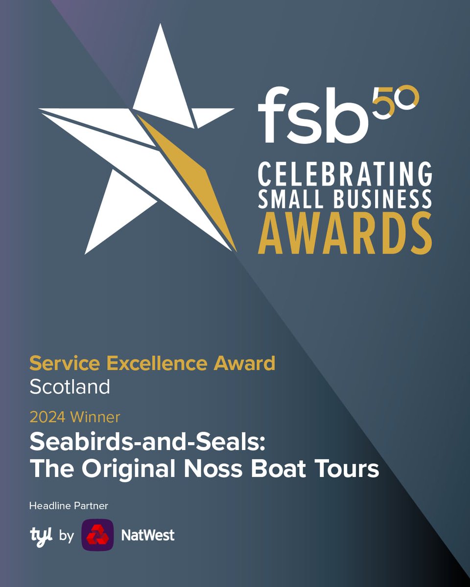 Delighted to receive this in our inbox this morning ❤️.

@Seabirds_Seals are excited to announce that we have Won #ServiveExcellenceAward 2024 for Scotland at this years FSB Celebrating Small Business Awards. 
#CelebratingSuccess  #highstandard #CustomerCare #THEnossboat