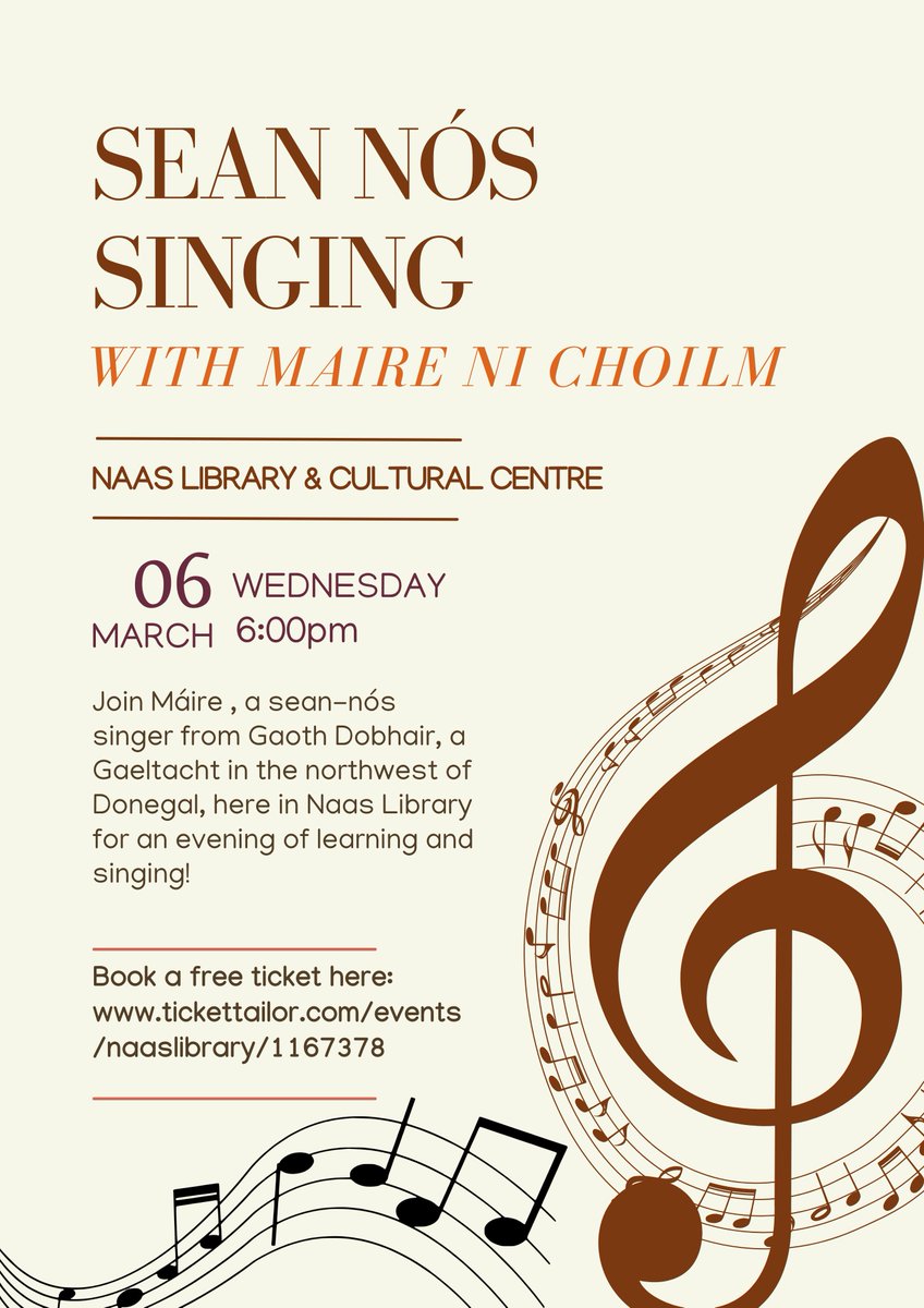 Sean Nós Singing with Maire Ni Choilm Wed 6th Mar 6pm Join Máire, from Gaoth Dobhair, a Gaeltacht in the northwest of Donegal in #NaasLib for some learning & singing in celebration of Seachtain na Gaeilge. Book here👉bit.ly/3SXxrno @StMarysCollege @gaelscoil_nas