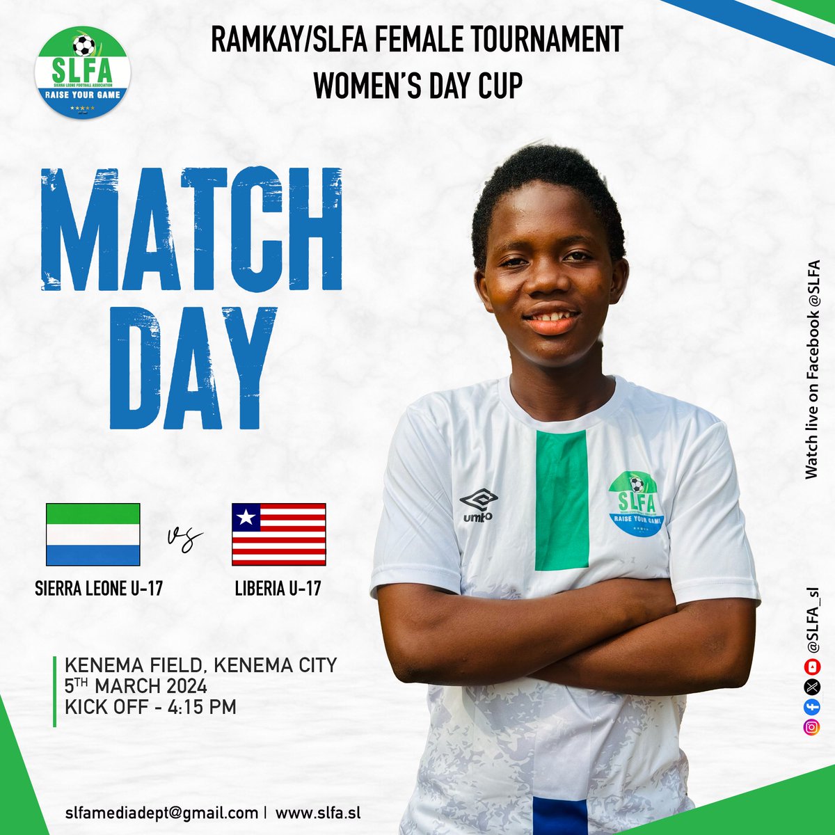 Exciting match ahead for Sierra Leone U17 as they face Liberia in the Women's Day Cup! After a win and a draw, they're aiming for another victory. Let's cheer them on!🙌🏾💪🏽🇸🇱⚽️ #WomenInSports #SierraLeoneU17 #WomensDayCup