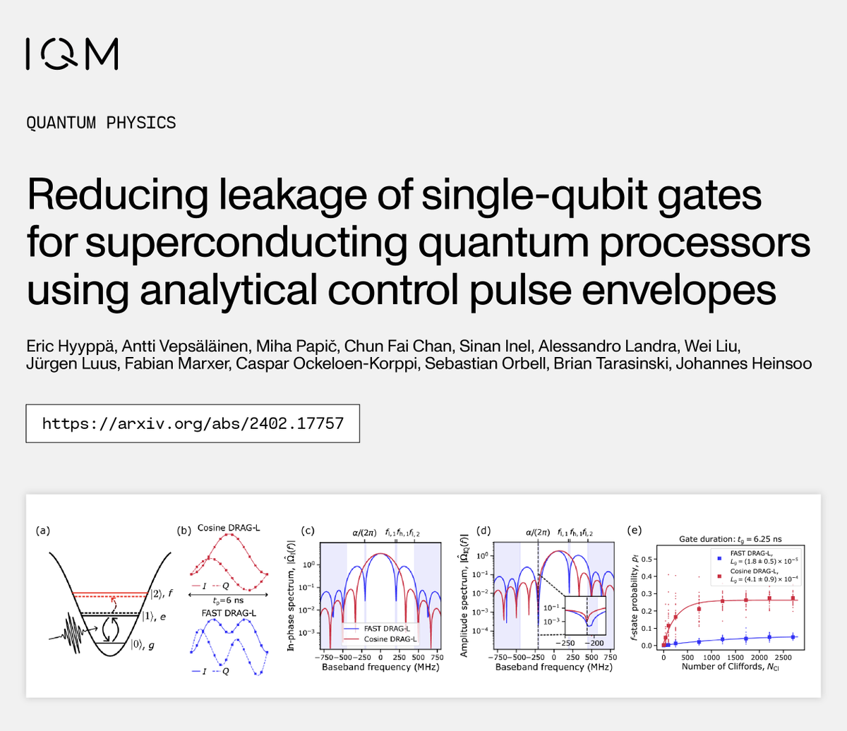 We're excited to share our new paper on “reducing leakage of single-qubit gates for superconducting quantum processors using analytical control pulse envelopes.”

Read the full paper here: arxiv.org/abs/2402.17757