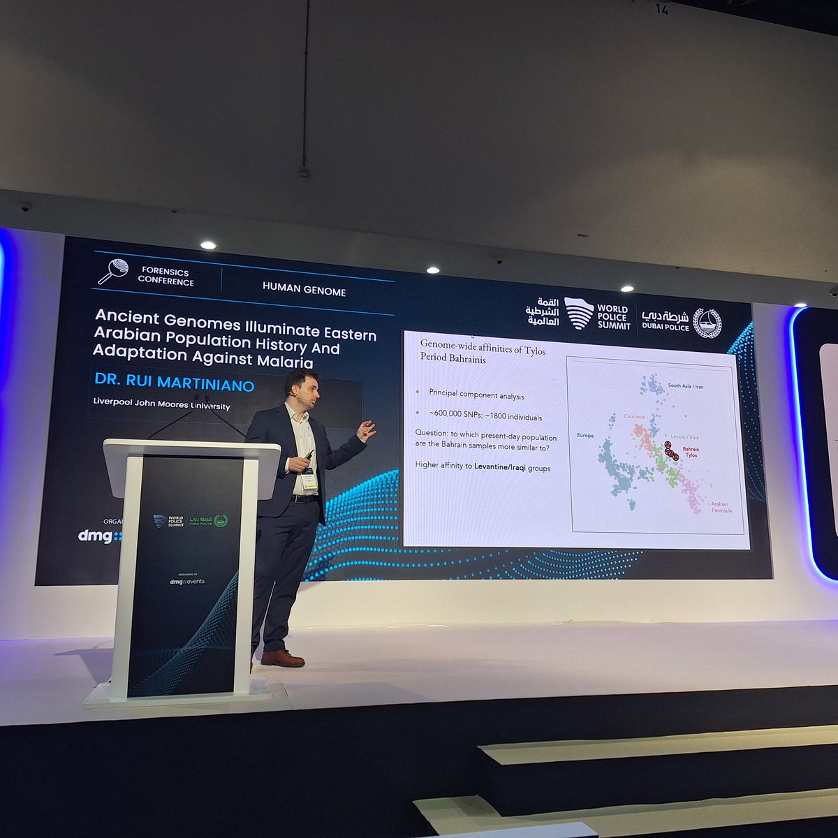 Rui Martiniao showing exciring results on ancient DNA analysis of Bahreini samples. <a href="/PoliceSummit/">World Police Summit</a> #WorldPoliceSummit2024