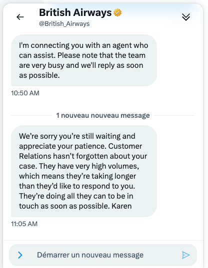 palmanfr's tweet photo. @British_Airways And here you go @British_Airways ... First you fight to bypass your DM robot, and then you get a human replying like a robot.🤦‍♂️🤯🤬 https://t.co/85ZvYXuTGd