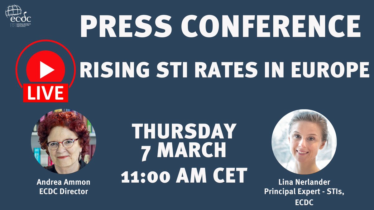 #ForMedia! #ECDCPressConf - Rising #STI rates in Europe Thursday, 7 March - 11:00 AM. Registration for media: bit.ly/STIPressConf