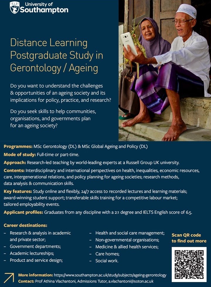 Join us in the world of Gerontology at @unisouthampton! Explore cutting-edge research and innovative programs shaping the future of ageing studies. Discover more: southampton.ac.uk/about/facultie… #Gerontology #AgeingStudies #Research
