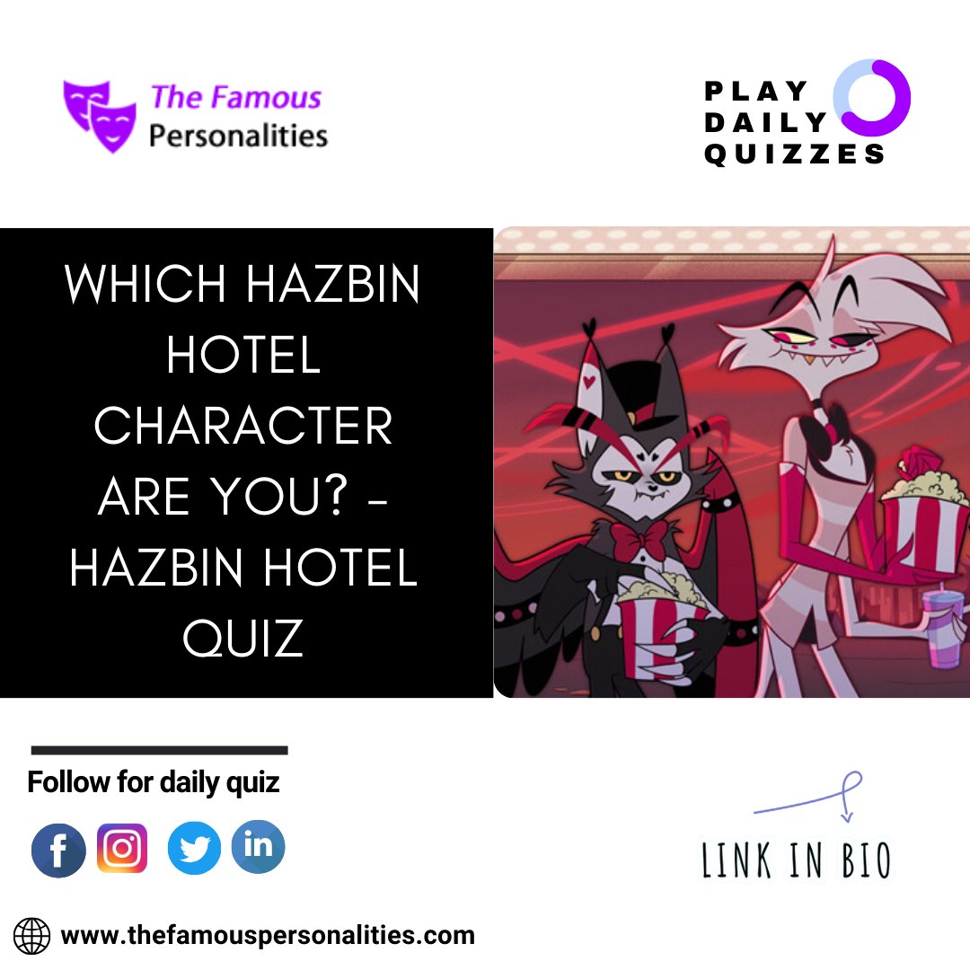 Curious to find out which Hazbin Hotel character you resonate with the most? Take the quiz now and discover your inner demon! 😈💥 #HazbinHotel #CharacterQuiz #InnerDemon' Play Quiz :- thefamouspersonalities.com/quiz/what-hazb…