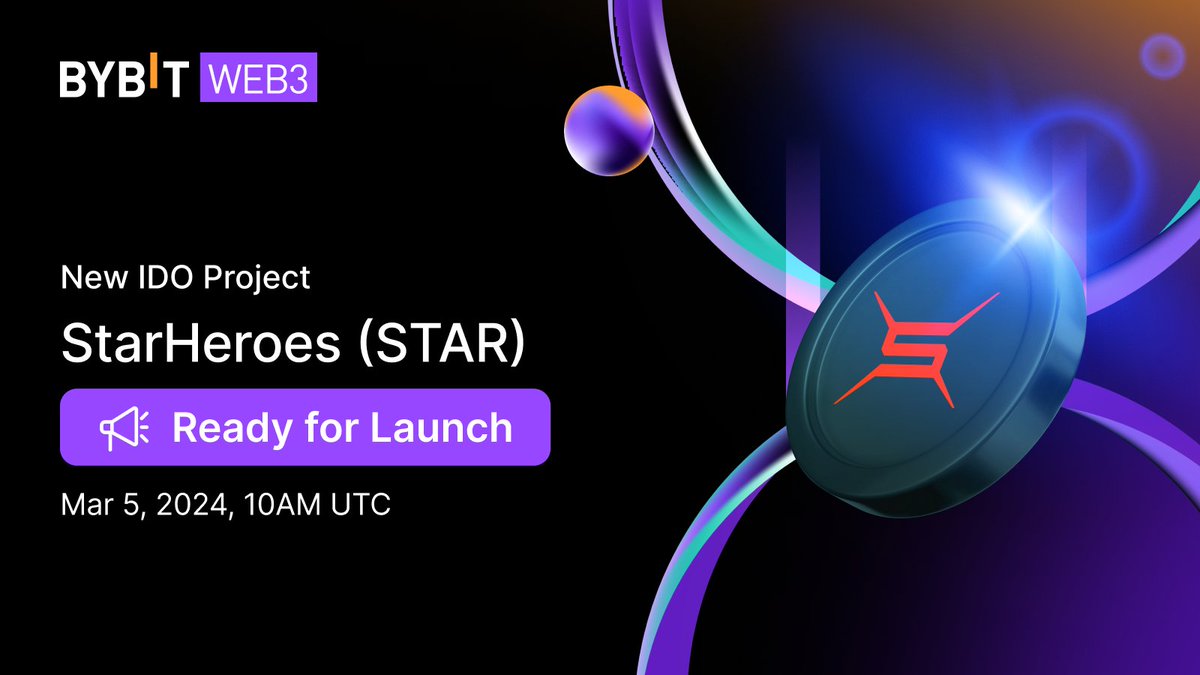 Bybit Web3 (@bybit_web3) on Twitter photo 🔥 New IDO Project: <a href="/StarHeroes_game/">StarHeroes</a> ($STAR)
✅ Bybit Wallet: 300 $USDT on Arbitrum Chain
📆 Subscription: Mar 5, 10AM UTC - Mar 9, 2024, 10AM UTC
📷 Snapshot: Mar 9, 10AM UTC - Mar 12, 2024,10AM UTC
📢 STAR/USDT Bybit Listing on Mar 12, 2024, 10AM UTC
👉 🔥 New IDO Project: <a href="/StarHeroes_game/">StarHeroes</a> ($STAR)
✅ Bybit Wallet: 300 $USDT on Arbitrum Chain
📆 Subscription: Mar 5, 10AM UTC - Mar 9, 2024, 10AM UTC
📷 Snapshot: Mar 9, 10AM UTC - Mar 12, 2024,10AM UTC
📢 STAR/USDT Bybit Listing on Mar 12, 2024, 10AM UTC
👉