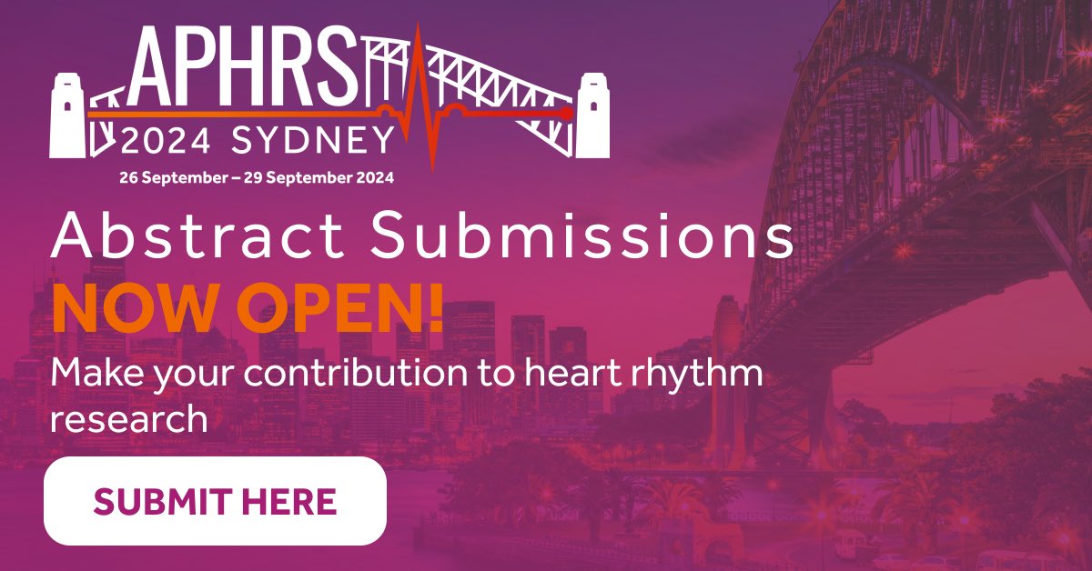 Abstract submissions opened aphrs2024.com/program/abstra… Unique this year - we are partnering with #JACCEP #CircAE #Europace and #HeartRhythm for simultaneous publications #EPeeps submit your science to present in Sydney #APHRS2024