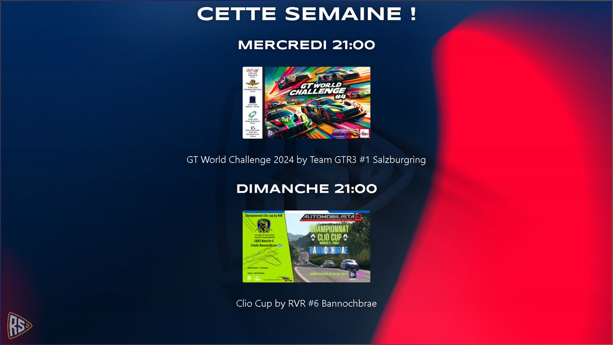 Évoila ! Rendez-vous demain soir pour le GT WORLD Challenge by GTR3 et dimanche pour la finale de la Clio Cup by RVR ! 👋🏼👋🏼👋🏼
