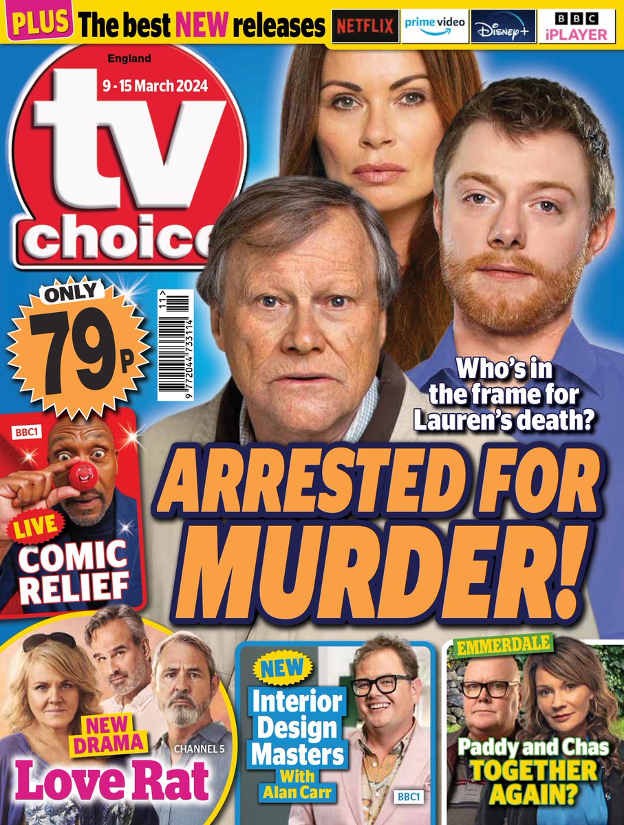 Grab the latest issue now! #CoronationStreet is on the cover, but who's in the frame for Lauren's death? Plus: Sir Lenny Henry hosts a star-studded #ComicRelief, new drama #LoveRat, #AlanCarr's Interior Design Masters, and Paddy and Chas get together again on #Emmerdale. Enjoy!