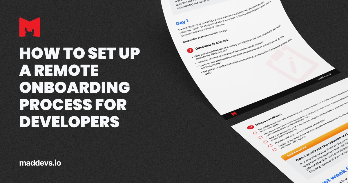 Embrace a human-centered virtual onboarding for developers with Mad Devs' streamlined checklist. Conquer challenges and empower new talent from day one. bit.ly/3Sz7cUf