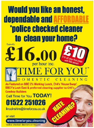 Are you Looking for an Affordable Cleaner?... If so, Give 'Time for you' a call .... Please don't forget to mention 'Inside Lincs magazine' when contacting them. Thank you. Sherri x