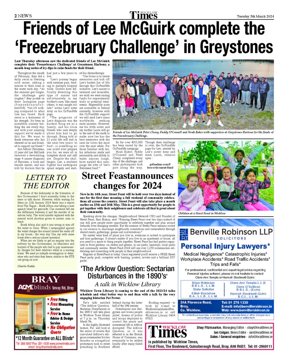 Really proud of my son and his friends who completed their 'Freezebruary Challenge' on 29 Feb - fundraising for their friend Lee. 435 minutes in the sea over the month of Feb - well done boys

gofundme.com/f/lees-retirem…

wicklowtimes.net/wp-content/upl…