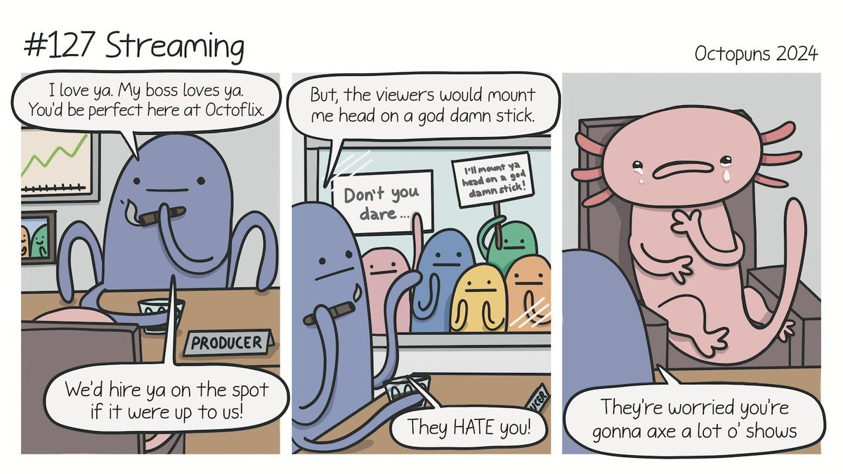 Octopuns's tweet image. New Comic: #126 Streaming octopuns.com/2024/03/127-st… #puns #Netflix