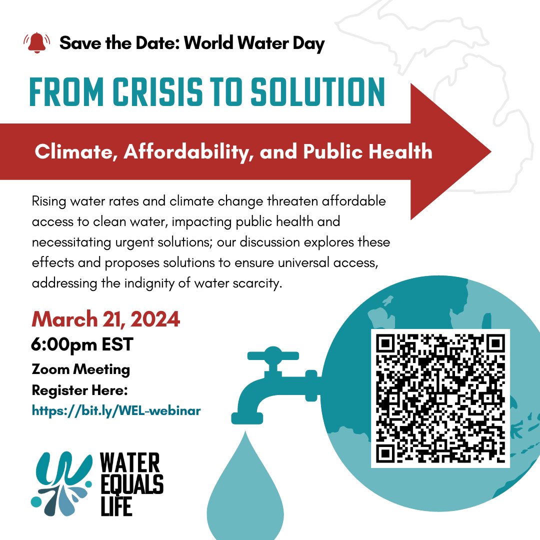 WeThePeopleDet's tweet photo. On #WorldWaterDay 3*21*2024 join the Water Equals Life/ WEL Coalition https://t.co/dz9hLRHweg and our coalition co-host #MichiganCliniciansforClimateAction! From Crisis to Solution! https://t.co/70i2BKFckI