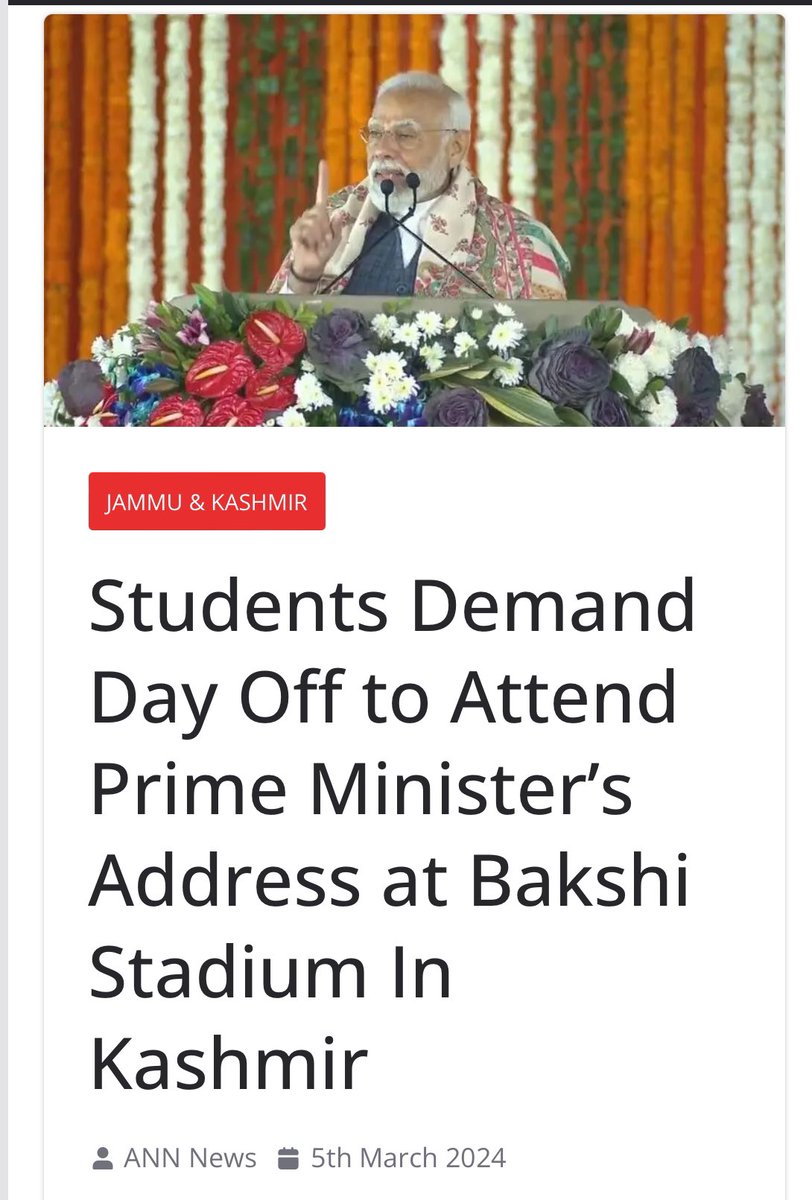 People of Kashmir are eager to heartily welcome PM Narendra Modi to Srinagar on 07th March, 2024. Students across #Kashmir are calling for a day off from colleges and universities to ensure their presence at the PM @narendramodi’s event. #PMInKashmir #WelcomePMModi