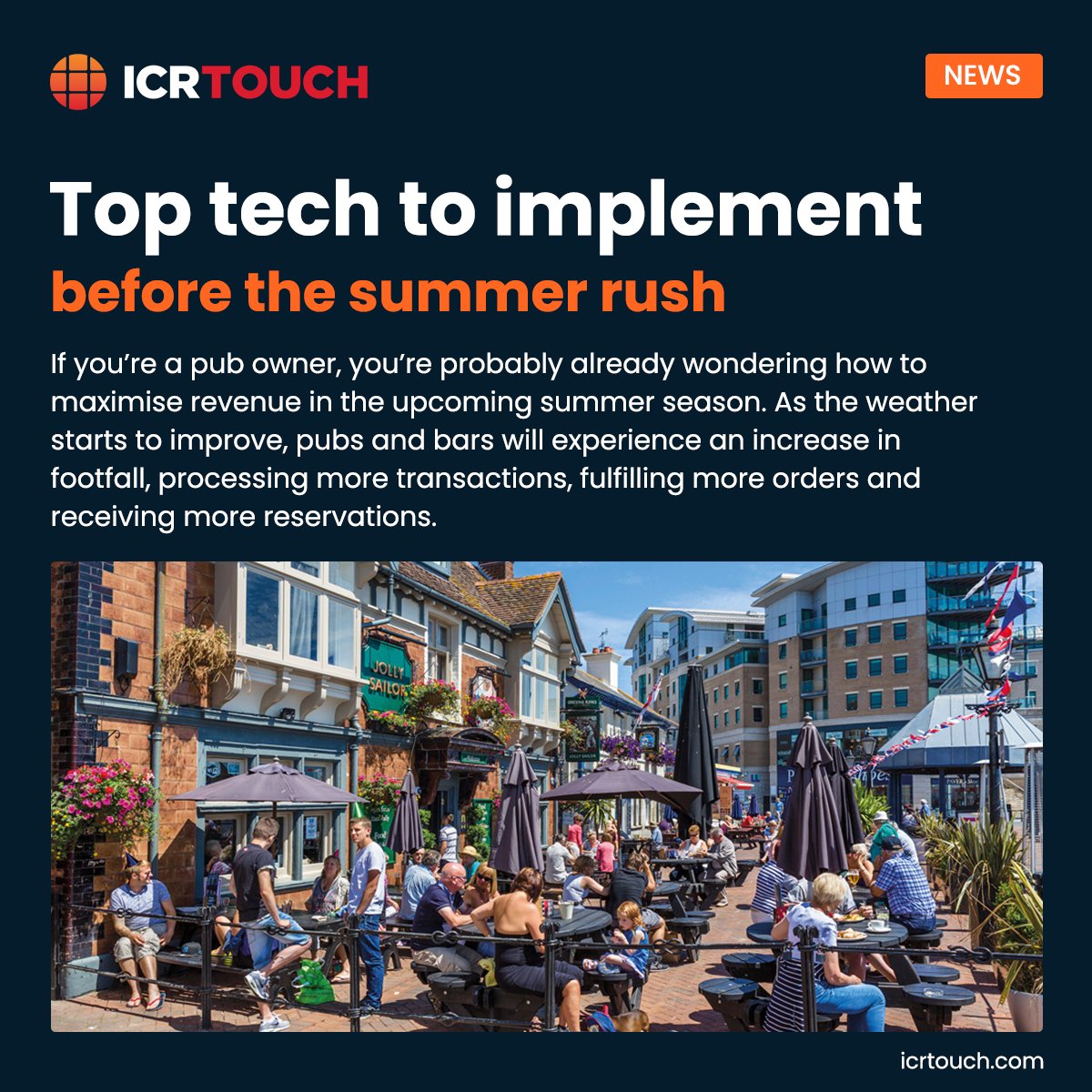 Here are our top 5 EPoS solutions that pub and bar owners should consider implementing before the summer rush for an even more successful season! ☀️

Read the full article here: bit.ly/49F2Ba7

#weareICRTouch #summerrush