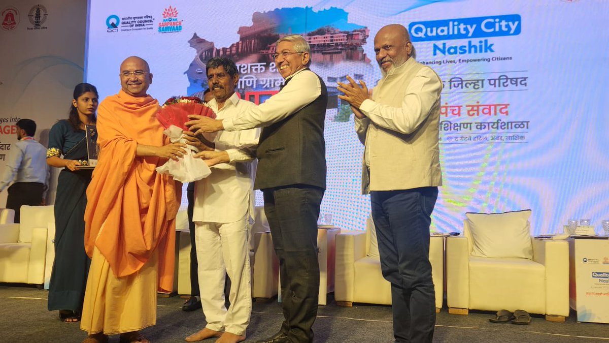 jaxayshah's tweet photo. I am delighted to know about the enthusiastic participation of over 500 Sarpanchs and Upsarpanchs in this training session. Nashik has simply emerged as a 'Gangotri' of quality urban development, and its success serves as a shining example for other cities across the nation. By embracing the Quality City Mission and collaborating with the Sarpanch Samvaad initiative, we can collectively work towards creating a future where both our rural and urban communities thrive. I urge more cities to join us in this transformative journey.

@PMOIndia, @narendramodi, @PiyushGoyal, @CimGOI, @DPIITGoI, @QualityCouncil, @QCNashik, @SarpanchSamvaad, @my_nmc, @zpnashik, @credainashik1, @Thakkerjitubhai,  @himanshupunsari