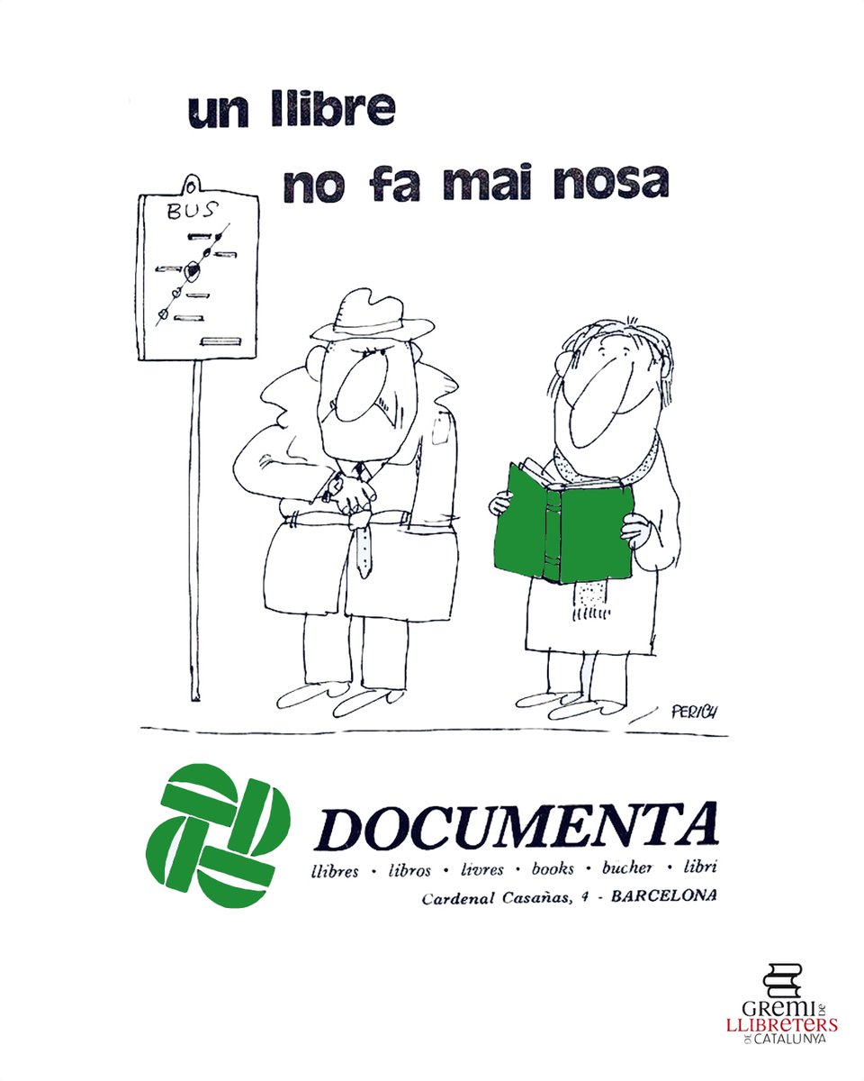 Gremi de Llibreters de Catalunya (@llibreterscat) on Twitter photo Un llibre no fa mai nosa.
Gran dibuix del gran Jaume #Perich per a la primera llibreria <a href="/DocumentaBCN/">Llibreria Documenta</a>, ubicada a Cardenal Casañas.
#lesllibreriesreivindiquen #llibreries #unllibrenofamainosa Un llibre no fa mai nosa.
Gran dibuix del gran Jaume #Perich per a la primera llibreria <a href="/DocumentaBCN/">Llibreria Documenta</a>, ubicada a Cardenal Casañas.
#lesllibreriesreivindiquen #llibreries #unllibrenofamainosa