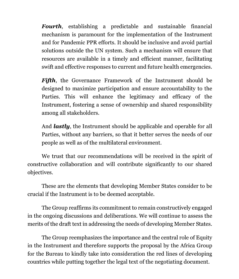 ThiruGeneva's tweet photo. Statement by the Permanent Representative of Pakistan
at the Eighth meeting of Intergovernmental Negotiating Body to draft and negotiate a pandemic treaty on behalf of the Group for Equity @WHO #pandemictreaty #INB8 https://t.co/byggRLWJnu