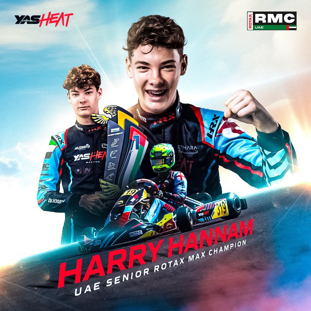 Behold, the powerhouse of #YasHeatRacing Academy and the Senior Max Champion at #UAERotaxMaxChallenge 2024 season, Harry Hannam! 🏆🏁

#YasHeatRacing