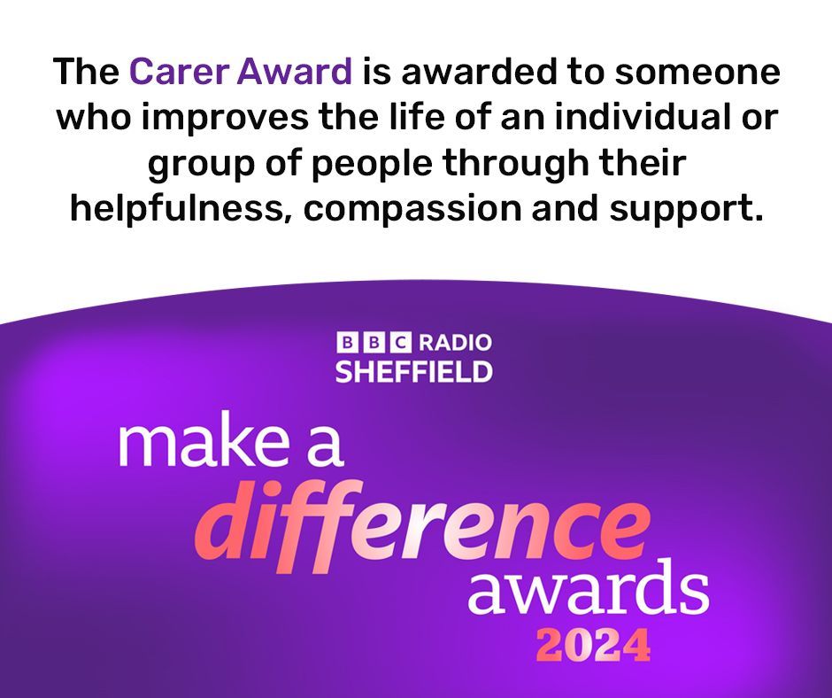 BBC Radio Sheffield Make A Difference Awards Are Now Open For Nominations! The closing date for nominations is Sunday 10th March at 11pm. If you know somebody in a caring role and want to nominate them visit the link below. buff.ly/3IiFoP2