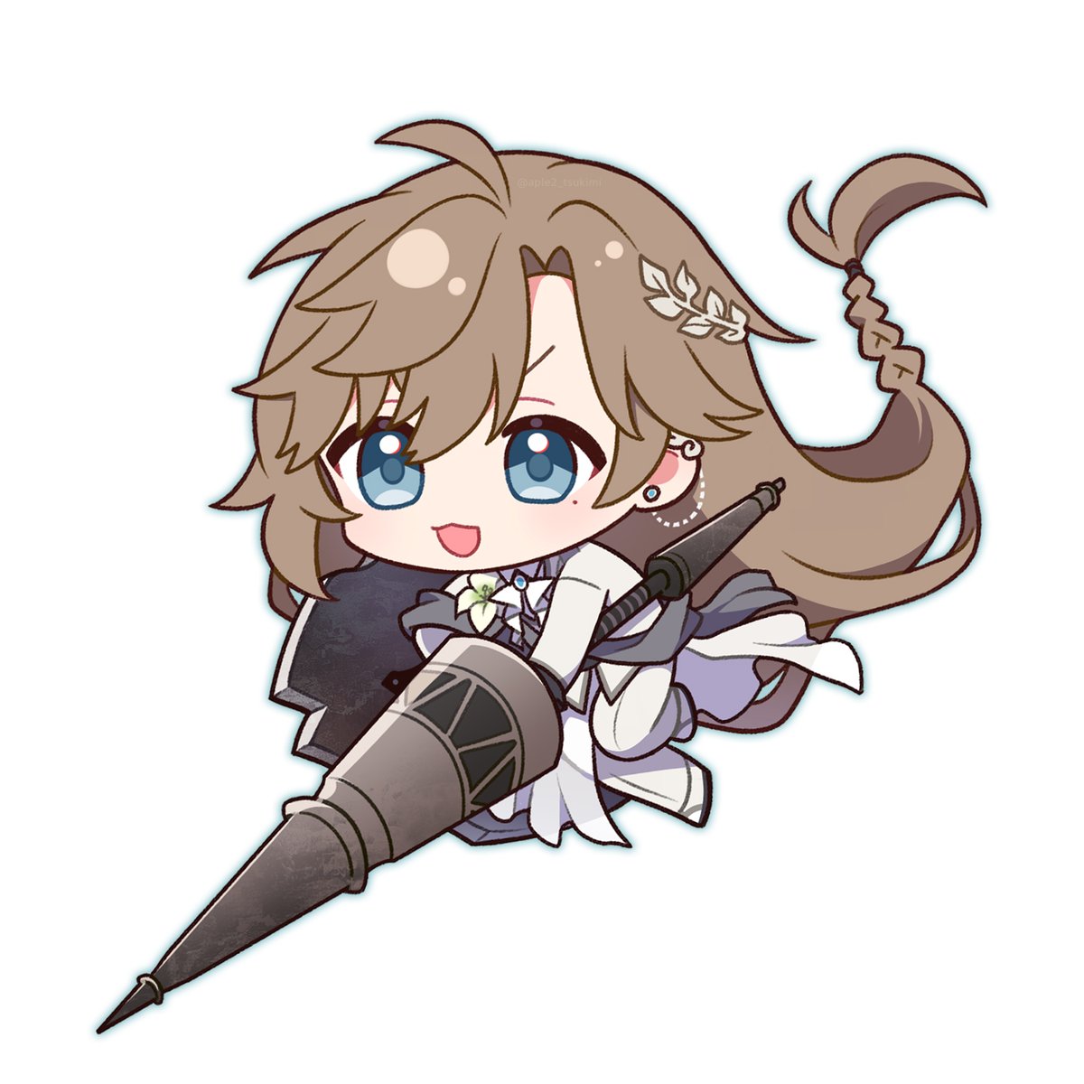 chibi brown hair blue eyes weapon solo mole long hair  illustration images