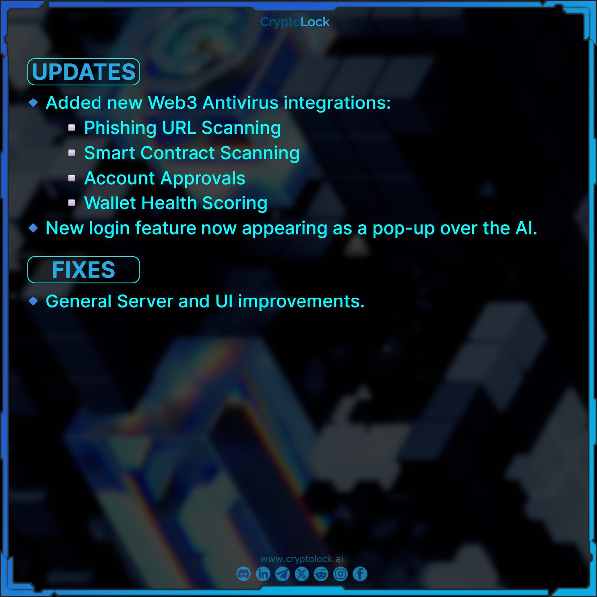 CryptoLockAI's tweet image. Hello CryptoLock Community! With today’s update, we bring new features regarding Web 3 protection services. An important service now available is the “Phishing URL Scanning”, which allows you to scan any possible malicious websites.

Because of the general AI development,…