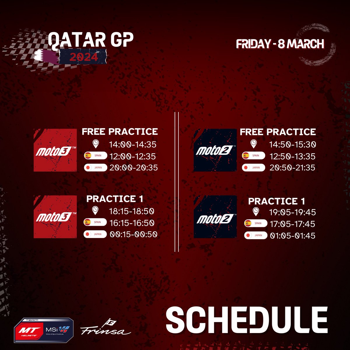 MSiRacingTeam's tweet photo. QATARGP 🇶🇦. Allá vamos!!!! 

#mthelmetsmsifamily #QatarGP #ivanortola #ryuseiyamanaka #sergiogarciadols #aiogura https://t.co/wiIJjWvefQ