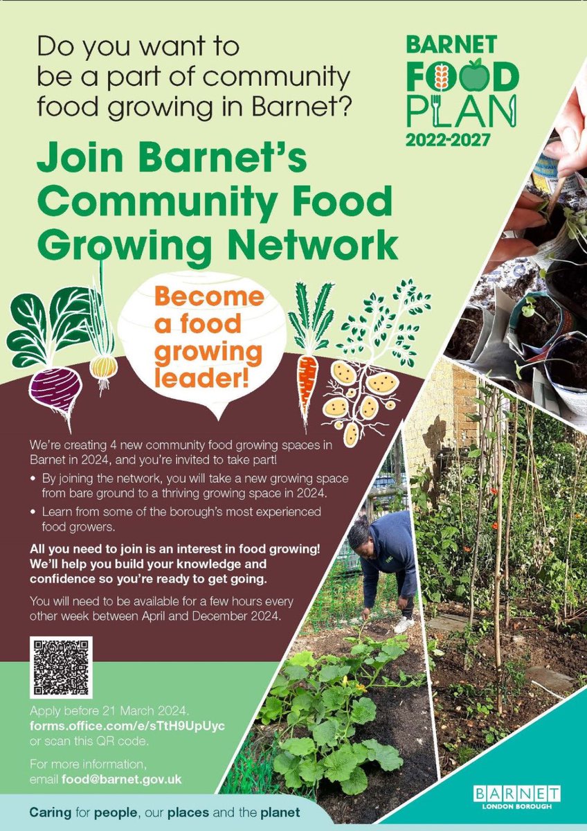 The new food growing spaces will be in: 1. Montrose Playing Field, Burnt Oak, NW9 5AT 2. Basing Hill Park, Childs Hill, NW11 8QY 3. Church Farm Open Space, EN4 8XE 4. Hollickwood Park, near Freehold Community Centre, N10 2EY More info here: forms.office.com/e/sTtH9UpUyc